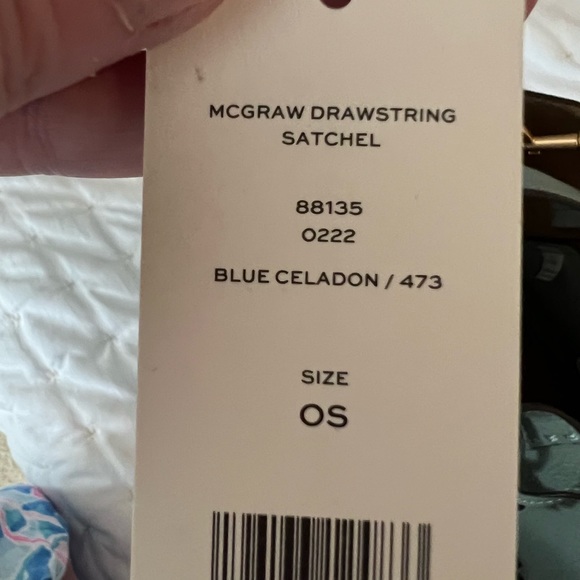 Tory Burch McGraw drawstring satchel in Blue Celadon NWT - Picture 4 of 4